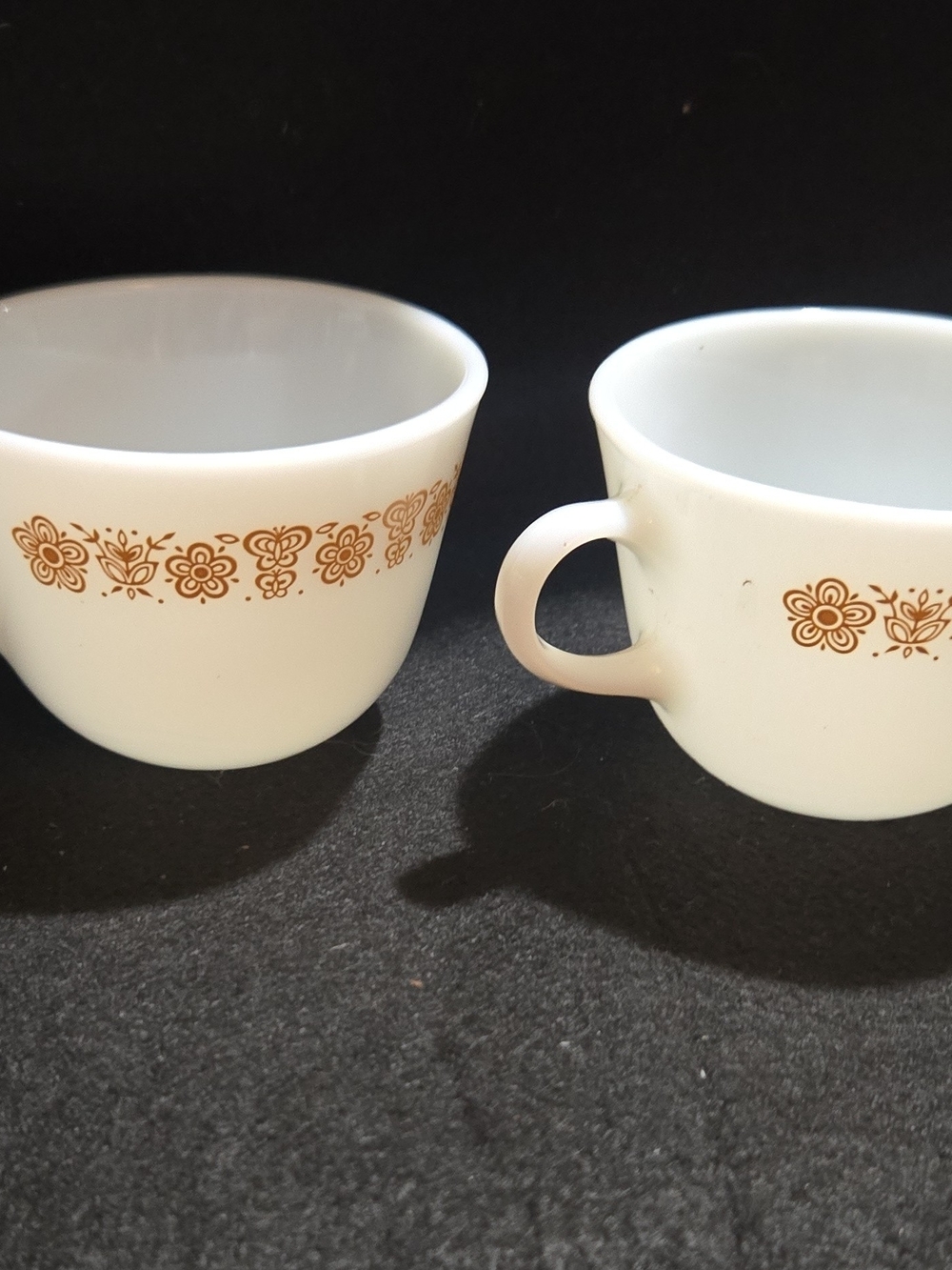 Pyrex White Mugs with Brown Floral Band - Set of 2